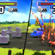 Advance Wars tanks are seen blowing up transport vehicles in a battle.